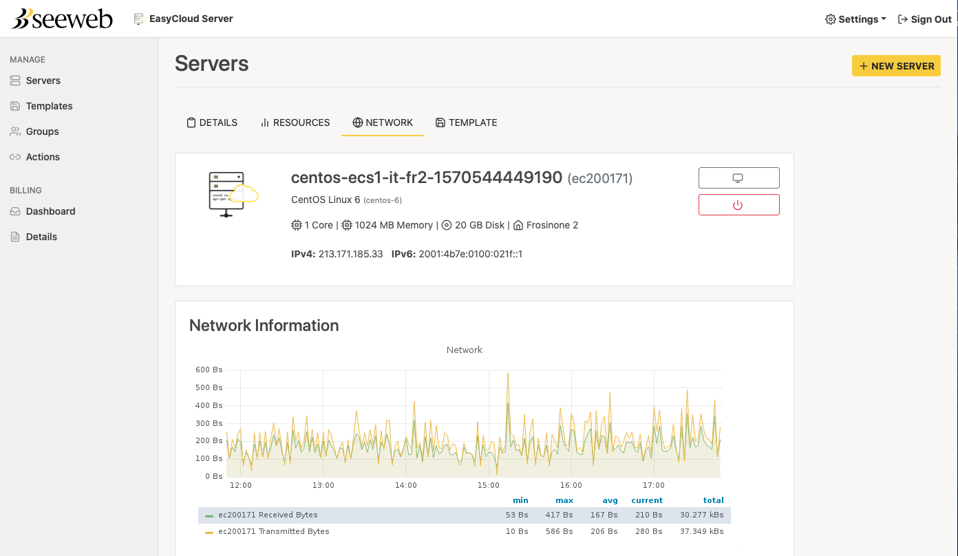 Snapshot dell’EasyCloud Server