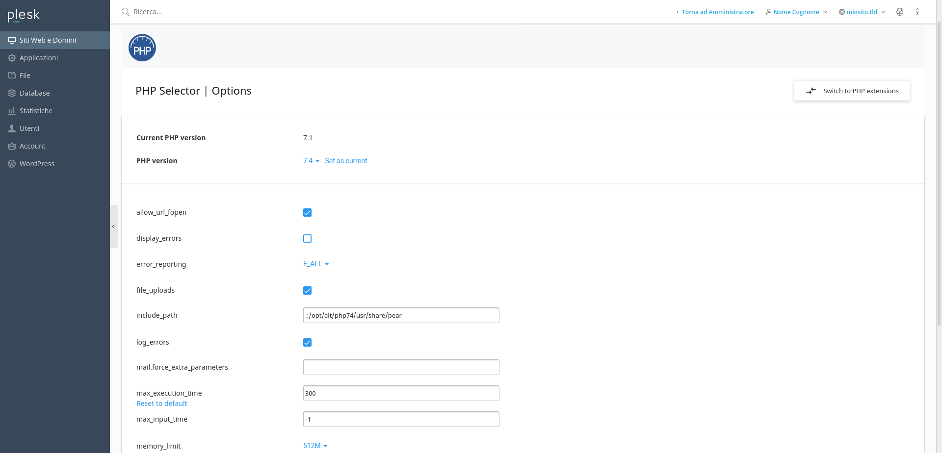 Snapshot impostazione casella di posta su Shared Hosting Seeweb