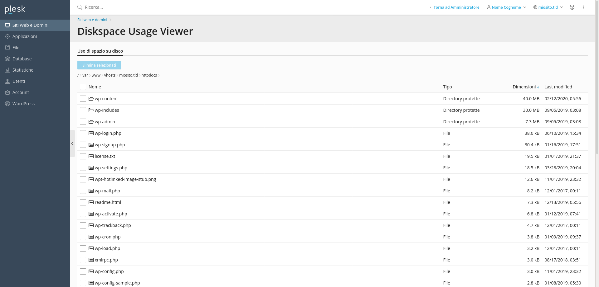 Snapshot delle statistiche del traffico dello Share Hosting Seeweb