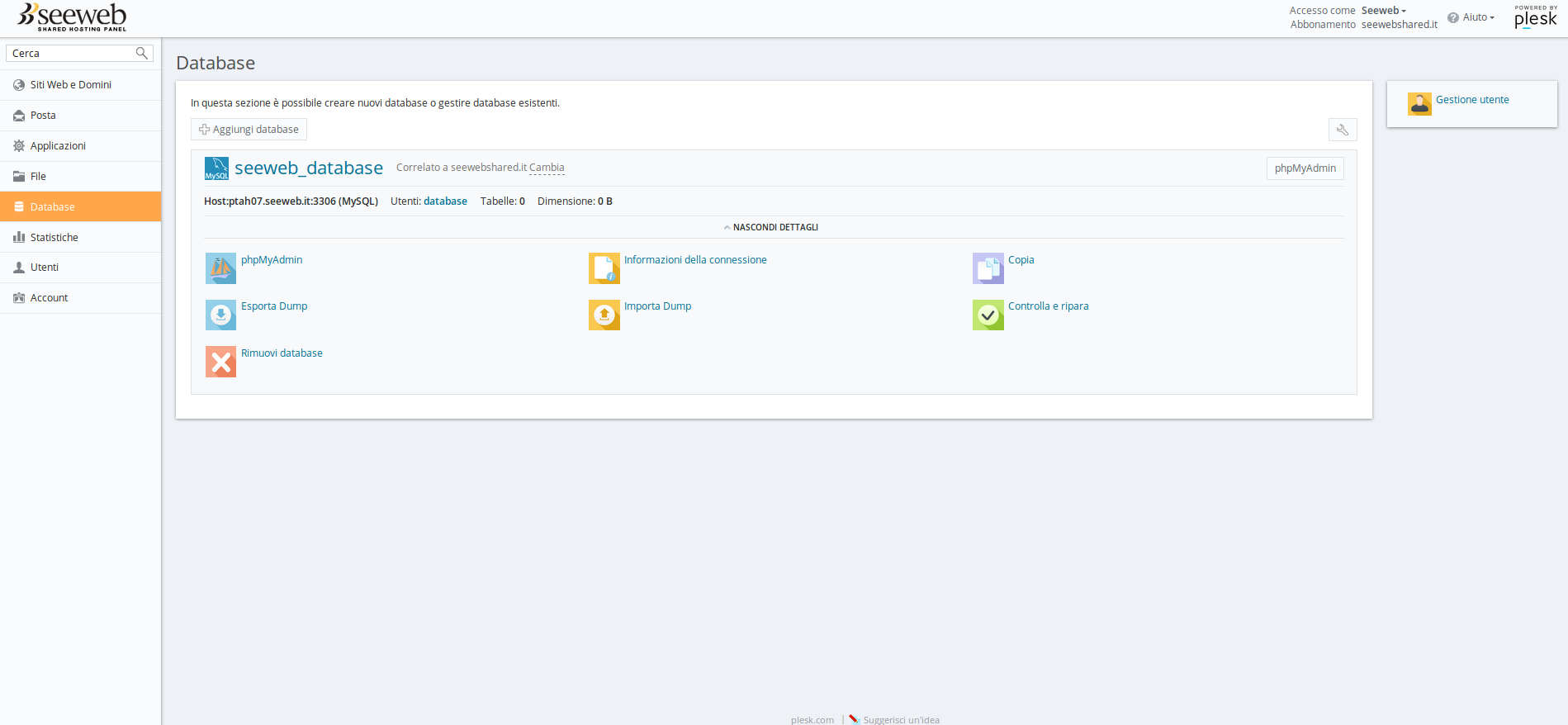 Snapshot delle statistiche del traffico dello Share Hosting Seeweb