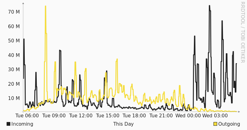 Grafico utilizzo banda Swisscom giornaliero Seeweb